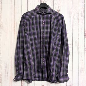 Bogosse Men's Button Down Shirt sz 6 (2X - see measure) Purple/Black Check VGC